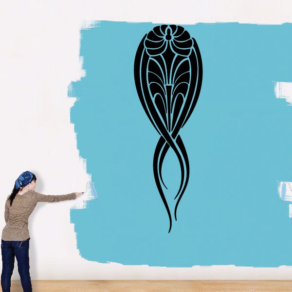 Vinyl wall decal with black tribal ornamental teardrop pinstripe design