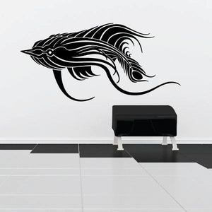 Black tribal vehicle pinstripe vinyl wall decal of a stylized fish with flowing lines