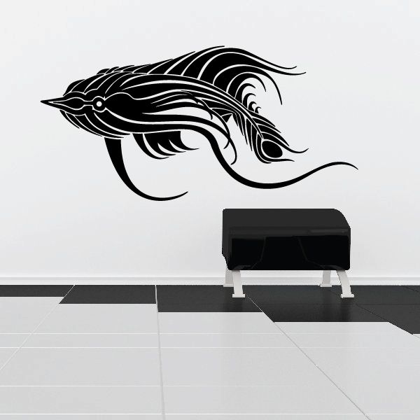 Black tribal vehicle pinstripe vinyl wall decal of a stylized fish with flowing lines