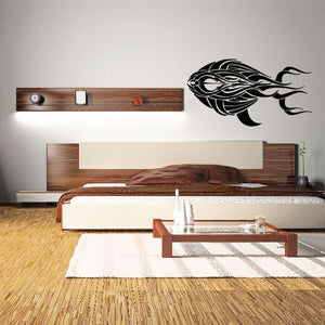 Black tribal vehicle pinstripe wall decal with sweeping curved lines