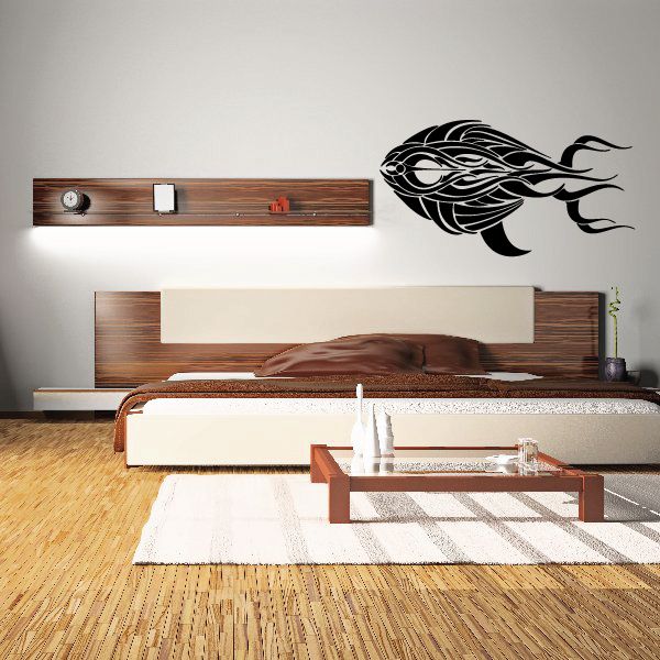 Black tribal vehicle pinstripe wall decal with sweeping curved lines