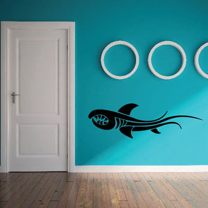 Tribal vehicle pinstripe wall decal with black wave stripe and three white circles