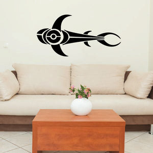 Black tribal-style vehicle pinstripe wall decal with winged wheel motif