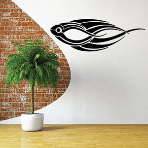 Black tribal pinstripe vehicle wall decal with swooping lines and emblem
