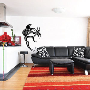 Tribal vehicle pinstripe wall decal, black outlined design on white wall