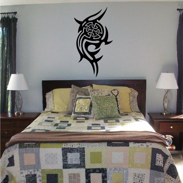 Tribal wall decal vinyl sticker with black dragon head and tribal knot design