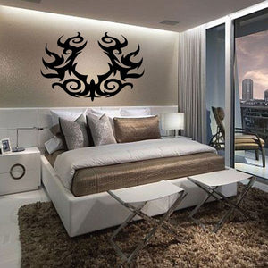 Tribal vinyl wall decal with black swirling flame design
