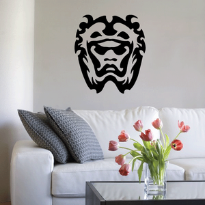Lion head tribal wall decal in black