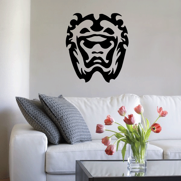 Lion head tribal wall decal in black