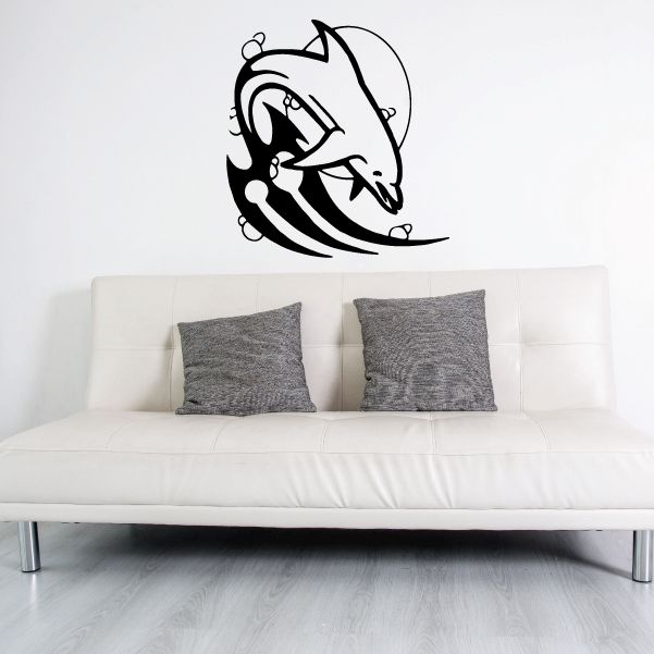 Image of Tribal Wave Tail and Moon Dolphin Decal