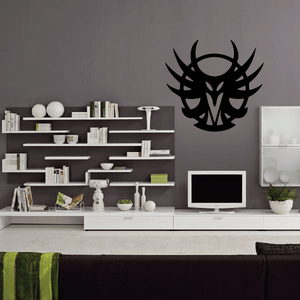 Tribal winged bird mask wall decal, black