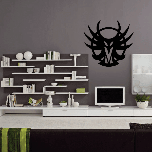 Tribal winged bird mask wall decal, black