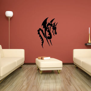 Tribal winged snake dragon wall decal, black