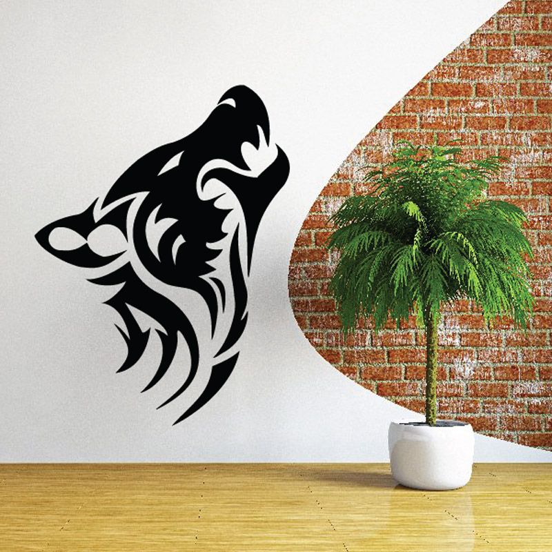 Image of Tribal Wolf Barking Head Decal