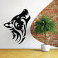 Tribal wolf head barking decal, black silhouette on light wall
