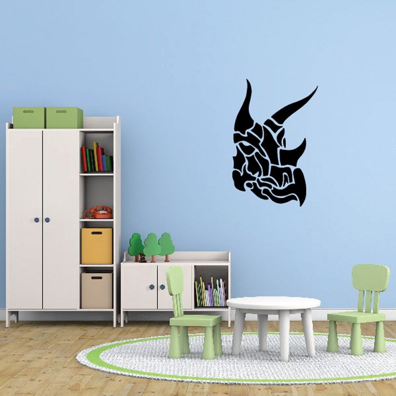 Triceratops face wall decal with black silhouette and horns