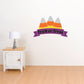 Candy corn banner sticker with Trick or Treat text on purple ribbon