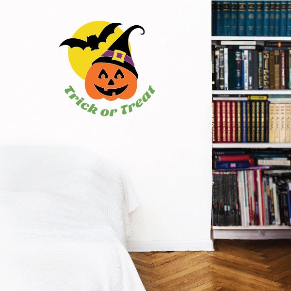 Image of Trick or Treat Happy Pumpkin Bat Decal