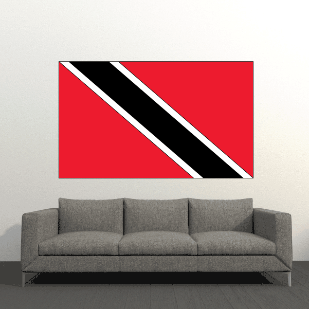 Trinidad and Tobago flag sticker with red field, black diagonal stripe and white border