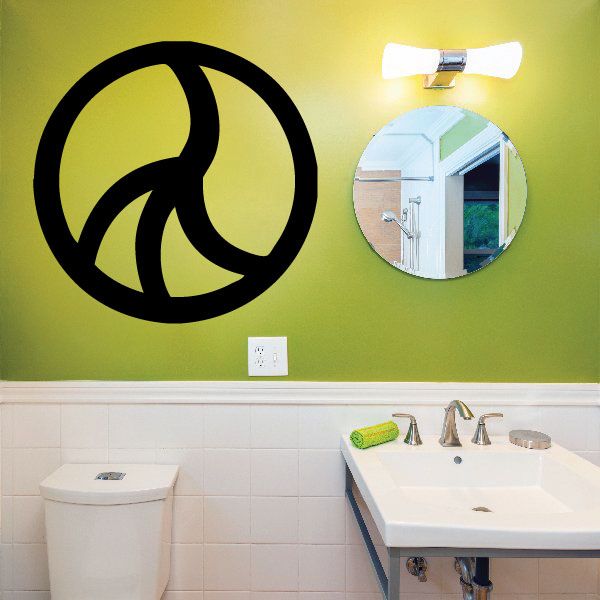 Black peace sign wall decal with stylized swirling lines
