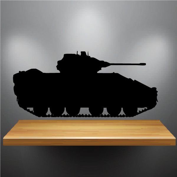 Tank vehicle decal, dark silhouette of a troop transport tank in side view