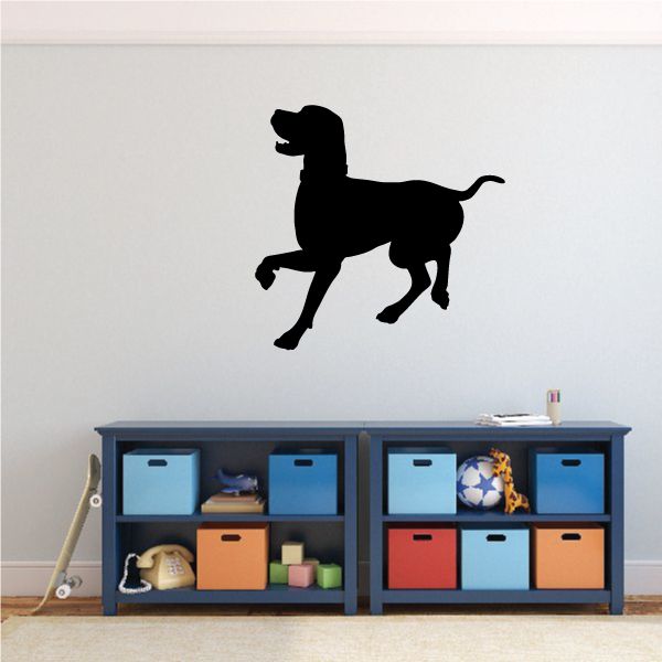 Trotting coonhound decal featuring a black dog silhouette in mid-stride.