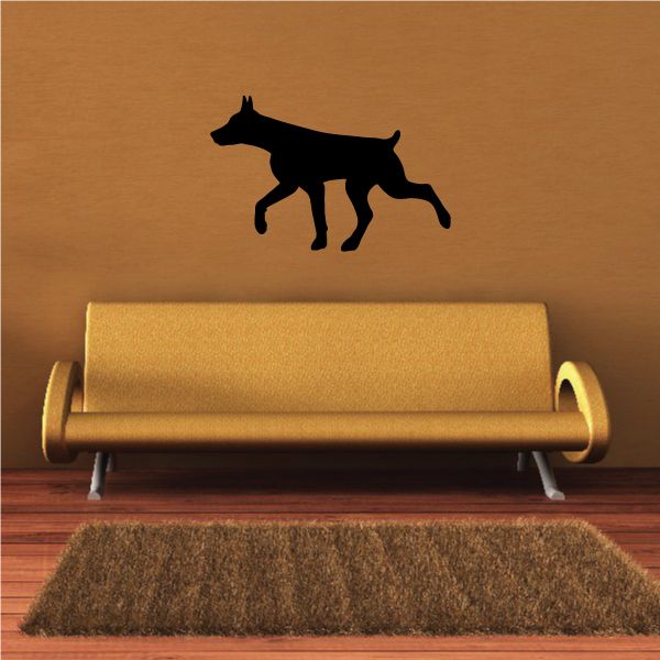 Doberman Pinscher decal, black trotting dog silhouette