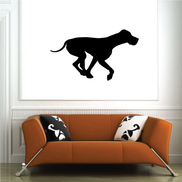 Trotting Great Dane wall decal, black silhouette of dog in running pose