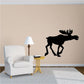 Trotting moose silhouette decal, black moose with antlers in a running stance