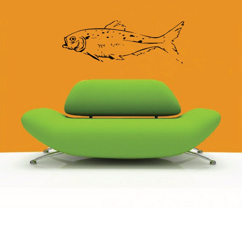 Trout wall decal vinyl sticker, black fish illustration with bold outline
