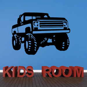 Vinyl truck wall decal with black truck silhouette and red 'KIDS ROOM' lettering