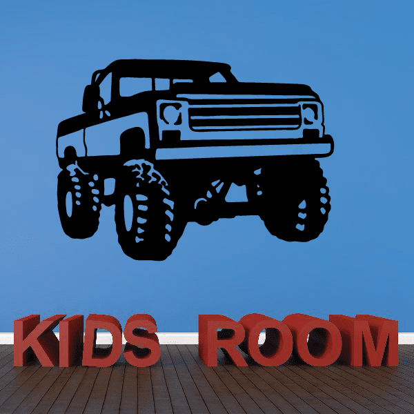 Vinyl truck wall decal with black truck silhouette and red 'KIDS ROOM' lettering