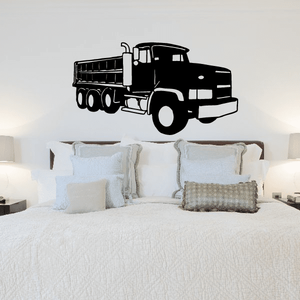 Black truck vinyl wall decal, front cab and cargo silhouette.