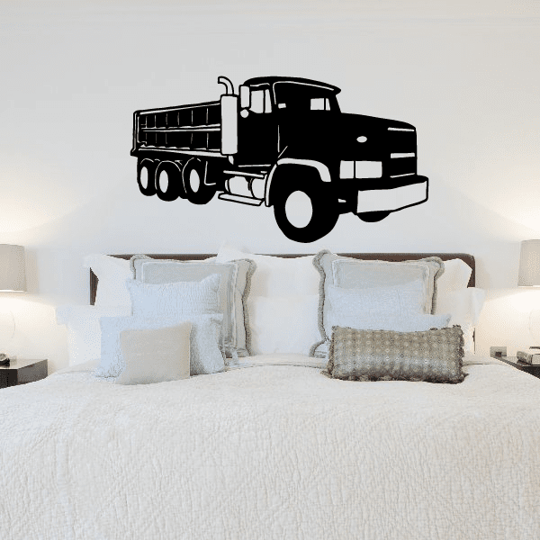 Black truck vinyl wall decal, front cab and cargo silhouette.