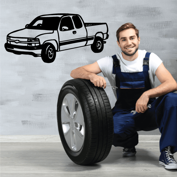 Black truck wall decal vinyl sticker with side-view truck outline