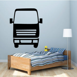 Truck wall decal, black truck silhouette with grille stripes and bumper details