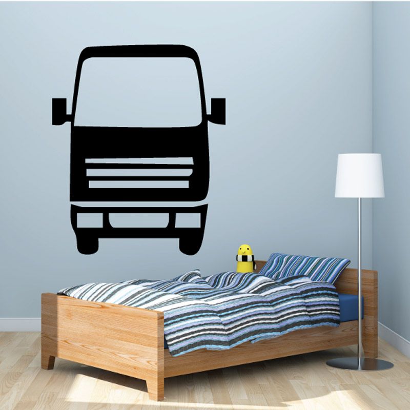 Truck wall decal, black truck silhouette with grille stripes and bumper details