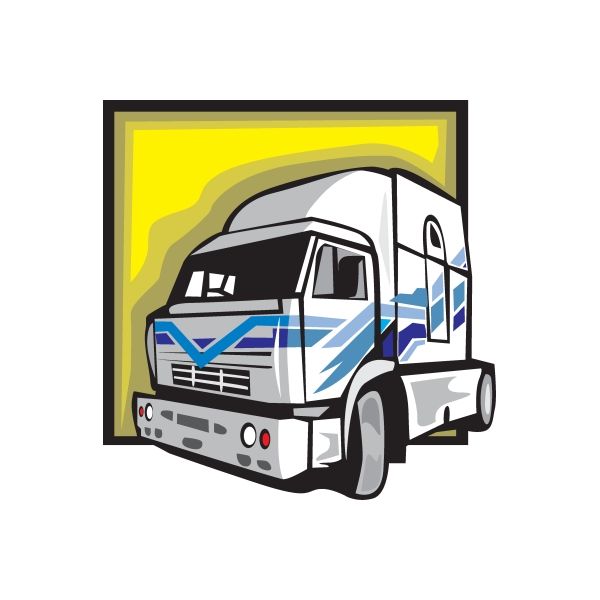 Die-cut vinyl truck decal sticker of a white semi truck with blue stripe detail