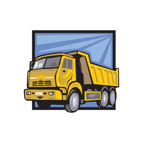 Yellow dump truck vinyl wall decal sticker, die-cut, black cab and wheels