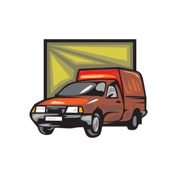 Truck vinyl wall decal: red and black pickup truck with gray wheels and graphic background