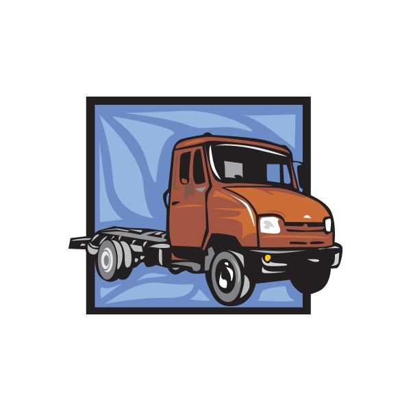Orange vintage-style truck vinyl wall decal, die-cut sticker of a cab and trailer