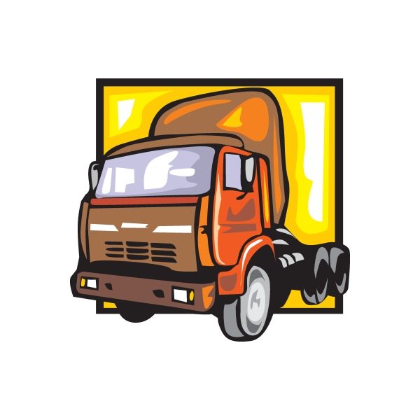 Truck wall decal sticker, cartoon brown delivery truck with yellow window background