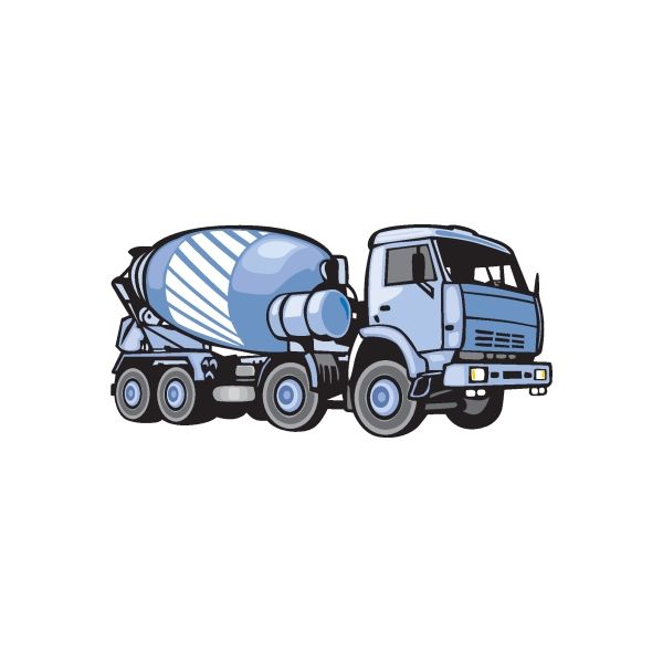 Cement mixer truck vinyl wall decal, die-cut, blue and white