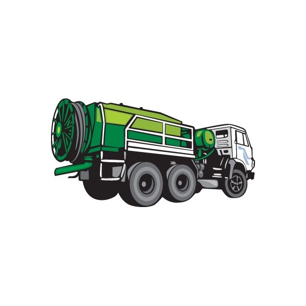 Green and black semi truck vinyl wall decal sticker, die cut with wheels and exhaust fan