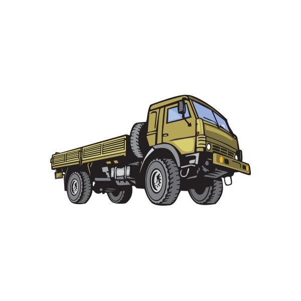 Yellow pickup truck wall decal, die-cut vinyl sticker with detailed front view