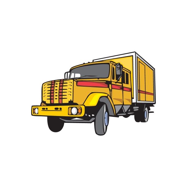 Yellow box truck vinyl wall decal sticker, die-cut illustration