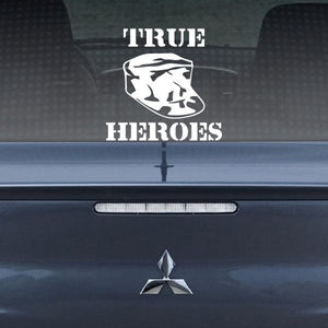 True Heroes car decal, white TRUE HEROES text and shield emblem
