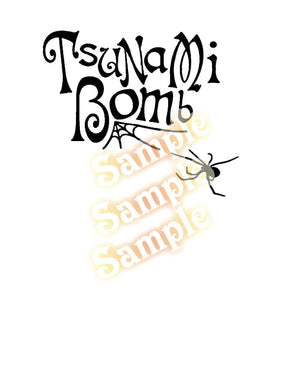Tsunami Bomb text decal in black stylized lettering with bomb icon