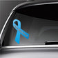 Blue awareness ribbon vinyl sticker on car window glass