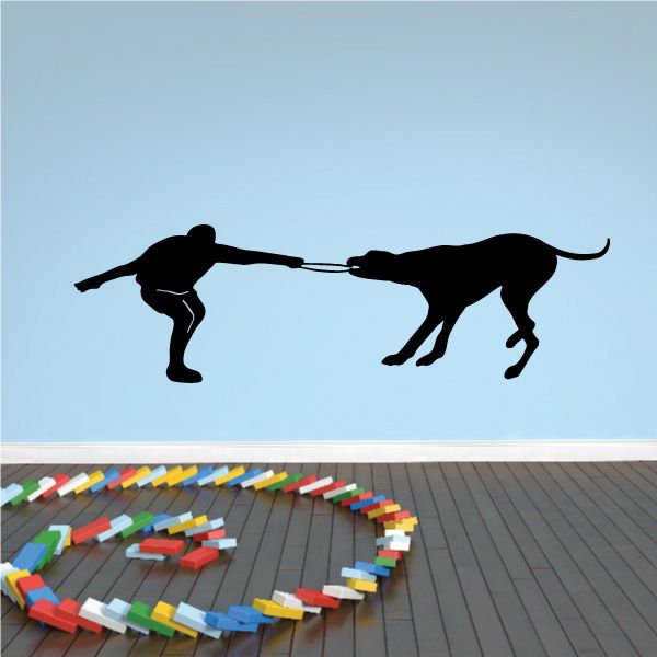 Black dog tug-of-war decal: two dogs pulling a rope